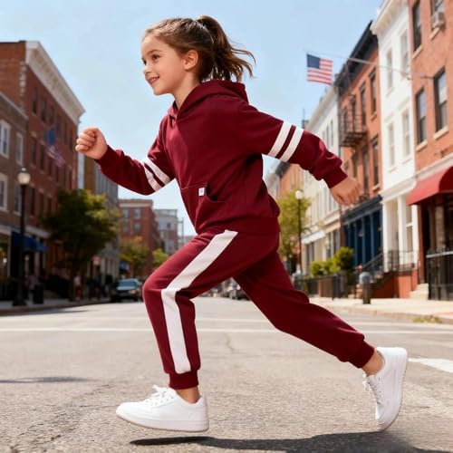 Image of 2025 Girls Sweatsuit Set Cute Hooded Sweatshirt & Jogger Pants with Pocket Casual Outfuts Set