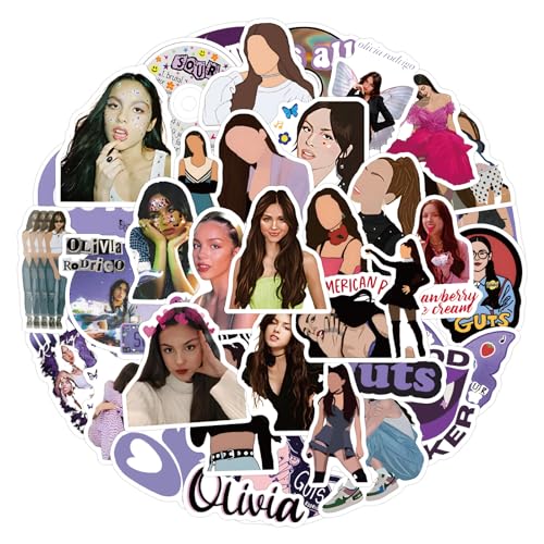 Olivia Rodrigo Paquete de pegatinas 55 piezas | Pegatinas para adultos, coche, computadora portátil, botellas de agua, pegatinas para adolescentes lindas calcomanías de vinilo