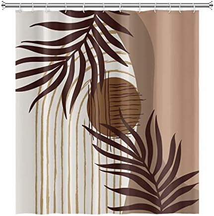 Umpoo Abstract Mid Century Boho Bathroom Shower Curtain Eucalyptus Leaves Brown and Beige Sun Shower Curtain with Hooks Waterproof Fabric Polyester Shower Curtain for Art Home Decor, 69x70 Inch - 3