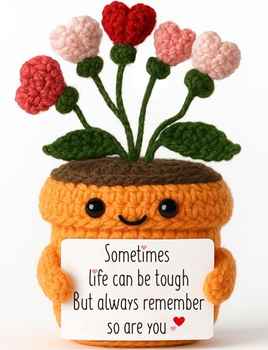 Crochet Heart Flower Plush - Handmade Encouragement Gift with Uplifting Quote Card - Inspirational...