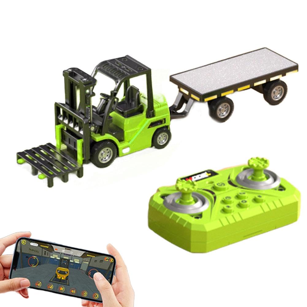 1/64 RC Forklift Toy, 2 in 1 Transformable Lift Fork & Hook, 2 Mode Mini Remote Control Forklift Truck, RC Construction Vehicles Birthday Gifts for Kids 4+