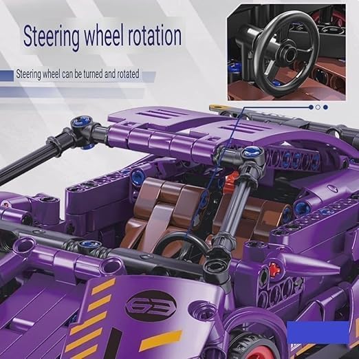 Image of 1:18 Scale Racing Car Building Block Set - Pull Back DIY Assembly Supercar Model | Compatible Bricks Toy for Kids, Adults, Collectors & Racing Car Lovers (Yellow Lamborghini) (Purple)