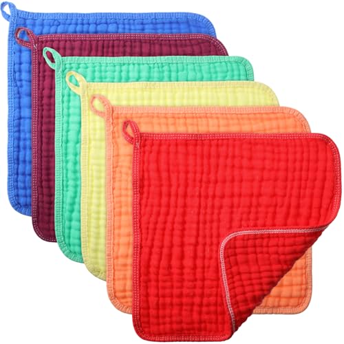 Image of Irenare 6 Pack Muslin Burp Cloths Cotton Baby Burping Rags Large 20 x 10 Inch 6 Layers Spit up Rags Soft Absorbent Multicolor Wash Cloths Diapers for Newborn Baby Girl Boy(Colorful)