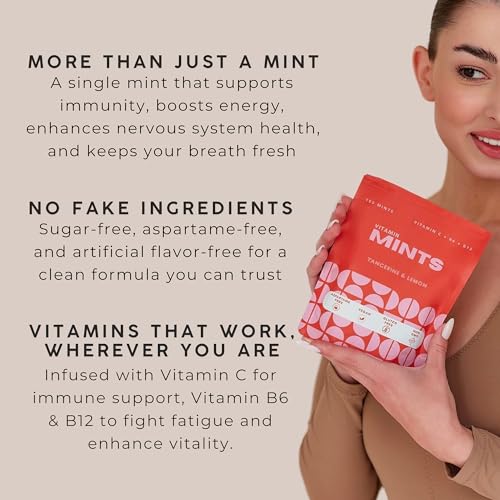Image of NOOZ Vitamin Mints - Immunity & Vitality - Tangerine & Lemon Flavor | Sugar-Free, Vitality-Boosting Supplements for Fatigue Reduction & Wellness - Non-GMO, 150 Mints Refill Bag