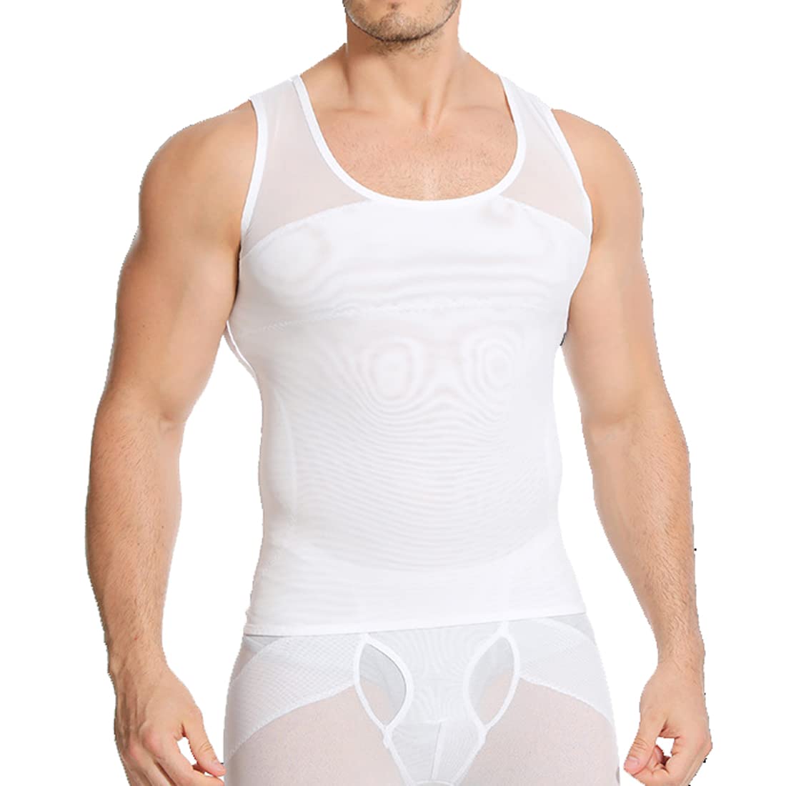 HwalleumMen Compression Shirt Slimming Body Shaper Vest Tummy Control Shapewear Abdomen Undershirt, Mens Body Slimming Tummy Shaper Belly Underwear Shapewear Waist Girdle Shirt