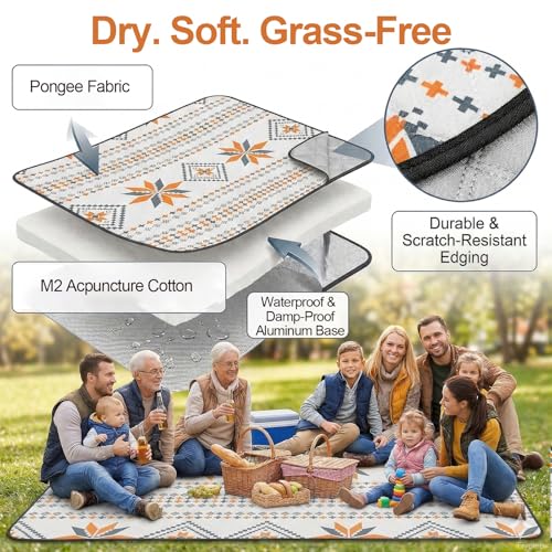 HUTHIM Picknickdecke 300x300 cm Wasserdicht Maschinenwaschbar: Stranddecke Sandfrei Outdoor Decke Waschbar Faltbar Strandmatte mit Tragegurt - perfekt für Strand, Camping & Picknick (8-10 Personen)