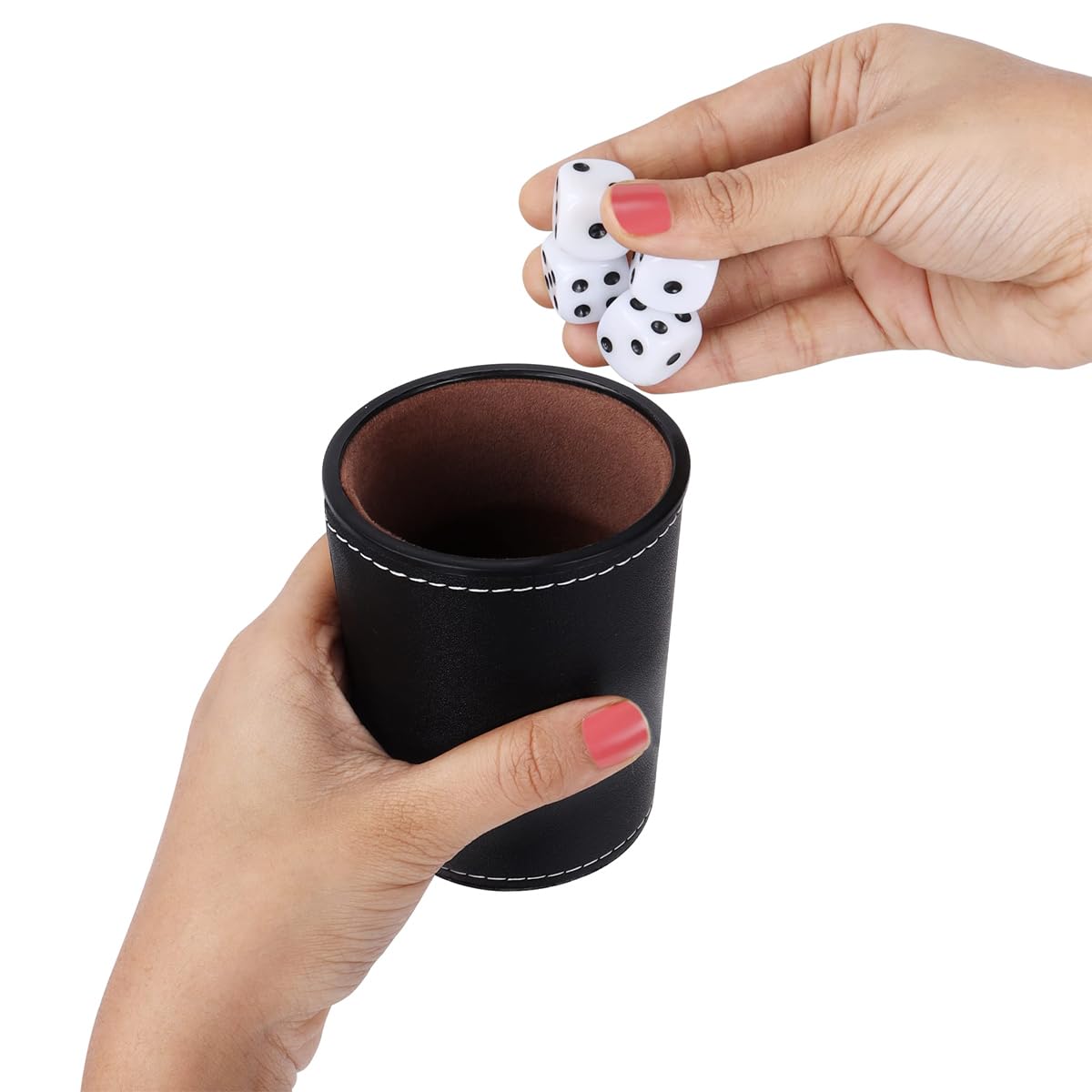 Ensemble de 5 dés Yahtzee professionnels en cuir noir, avec 25 dés et étui de rangement, pour jeux de société, fêtes et plus encore.