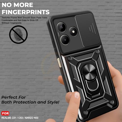Image of Armor Bumper Back Cover Case for Realme N53 / C51 / C53 Rotating Camera Cover, Ring Holder & Kickstand | Heavy Duty & 360 Degree Protection Realme N53 / C51 / C53 Back Cover (Black)