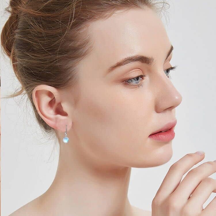 Sterling Silver Dangle Earrings Moonstone/Opal/Turquoise/Moss Agate/Feather/Compass Leverback Earrings for Women Lady - Image 4