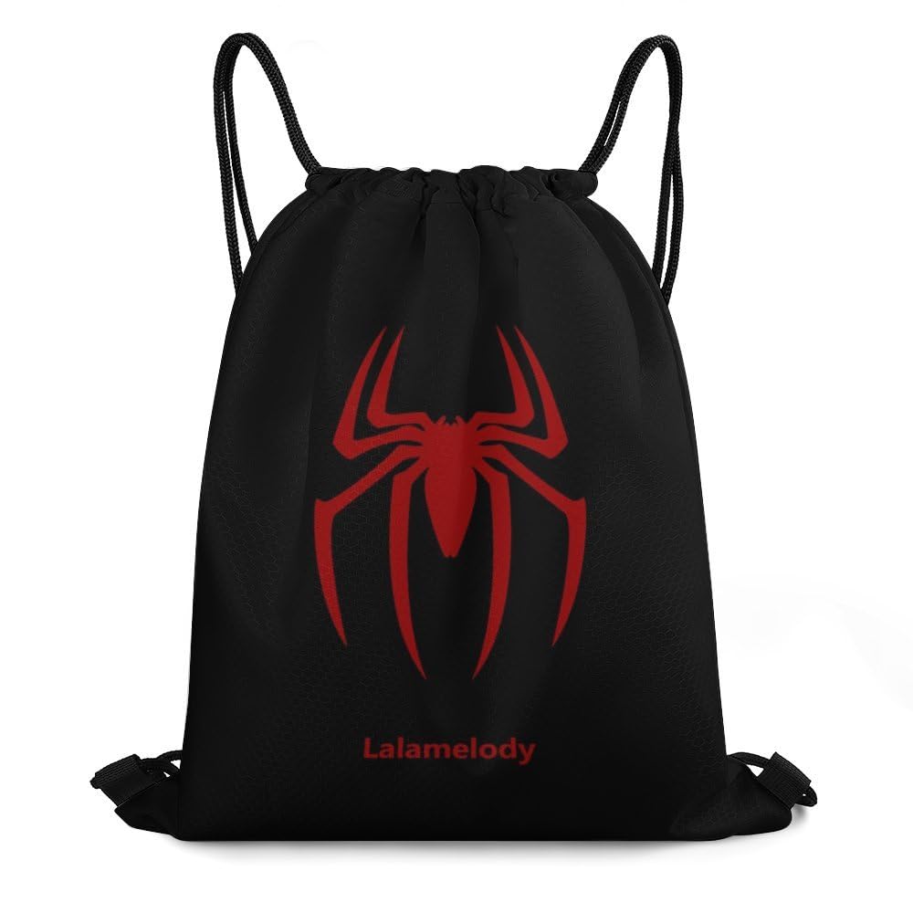 Lalamelody Spider Black Drawstring Backpack Waterproof Sackpack Travel Swimming Sports Gym Camping Shopping Bag for Women Men