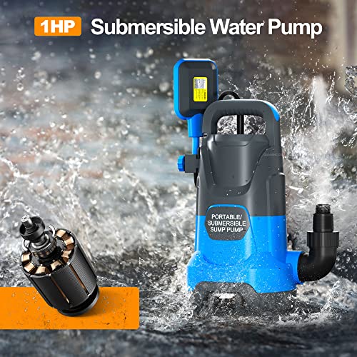 Image of Submersible Water Automatic Sump Pump 1HP Clean /Dirty Water Removal Pump 3500PGH With Float Switch Electric Portable Transfer Water Pump for Swimming Pool Garden Pond Basement Draining