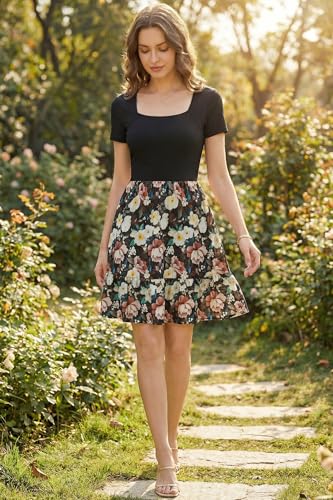 Image of Newshows Women's 2026 Summer Casual Square Neck Ruffle A Line Beach Vacation Sundress Work Business Dress with Pockets