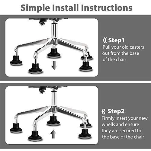 Uvce Bell Glides Replacement Office Chair Swivel Caster Wheels To Fixed Stationary Castors, Short Profile With Separate Self Adhesive Felt Pads Black 5Pcs #TOP5