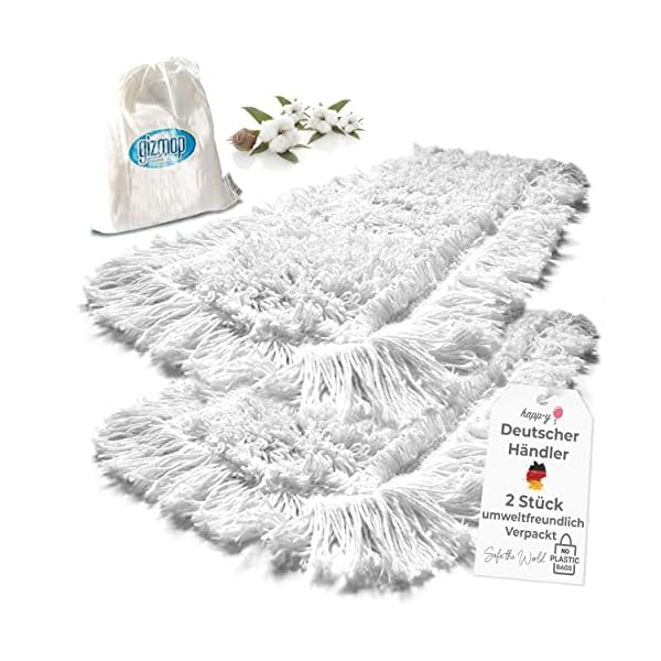 Gizmop 2 x 40 cm Bodenwischer 100% Baumwolle weiss Ersatzbezug Wischmop für Echtholz wie Parkett und Dielen. Profiprodukte für den privaten Haushalt (Baumwolle, 40 cm) (40 cm)