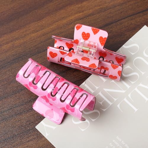 Pinzas para cabello rojas acrílicas grandes corazón 3 pzas miniatura 7