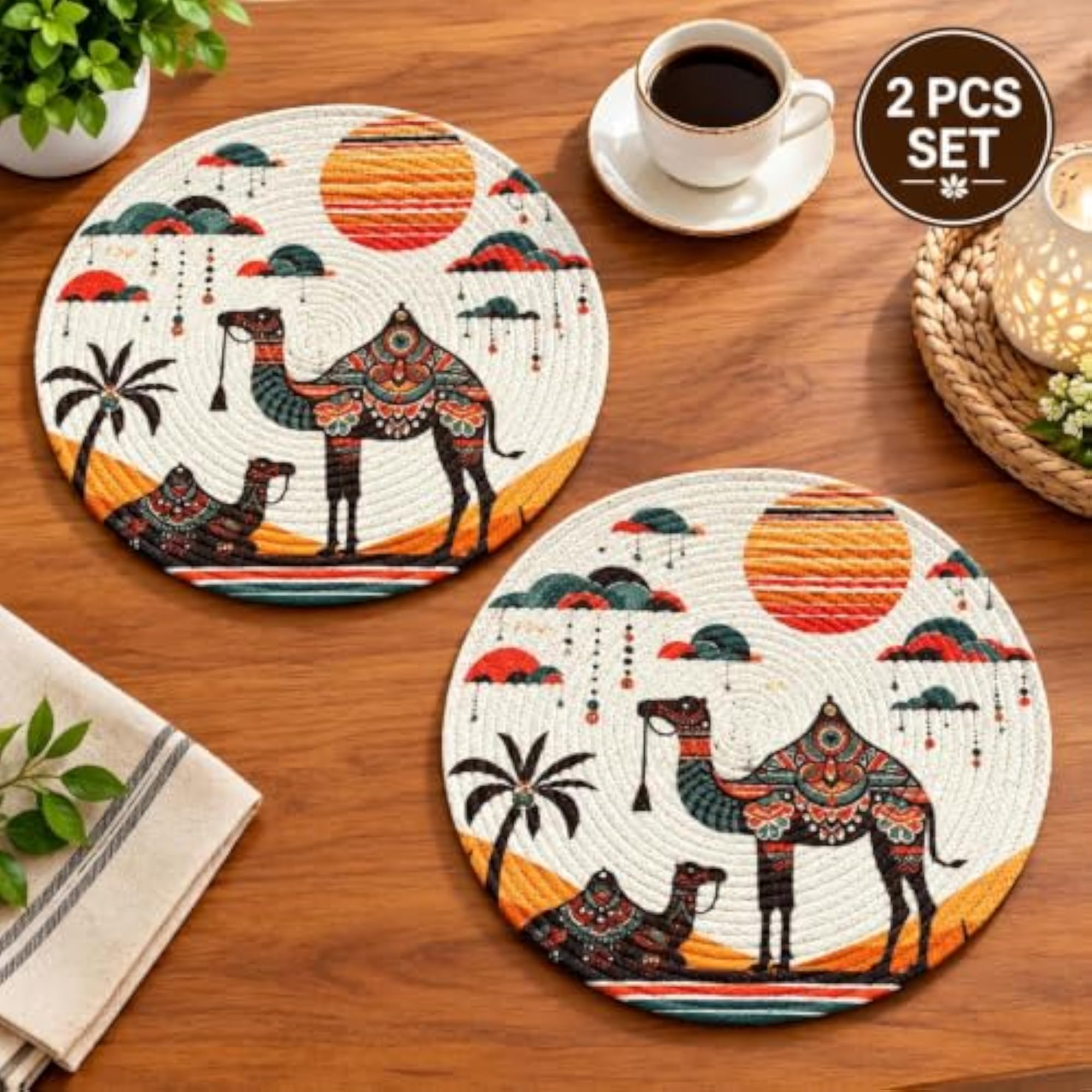 Handcrafted Rajasthani Camel Printed Round Table Mat