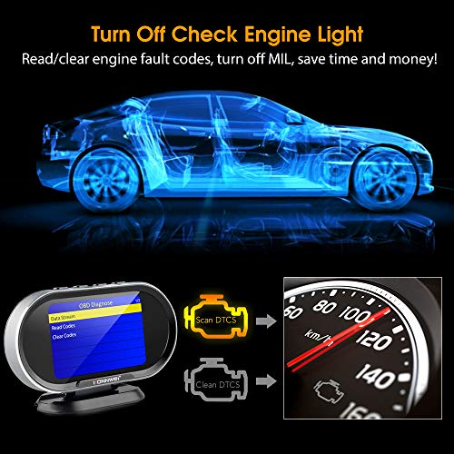 KONNWEI KW206 Car OBD2 HUD Digital Meter Gauge All in One Automotive Trip Computer Smart OBD Speedometer Water Temperature Fuel Pressure Tester for All 2003 and Newer Cars
