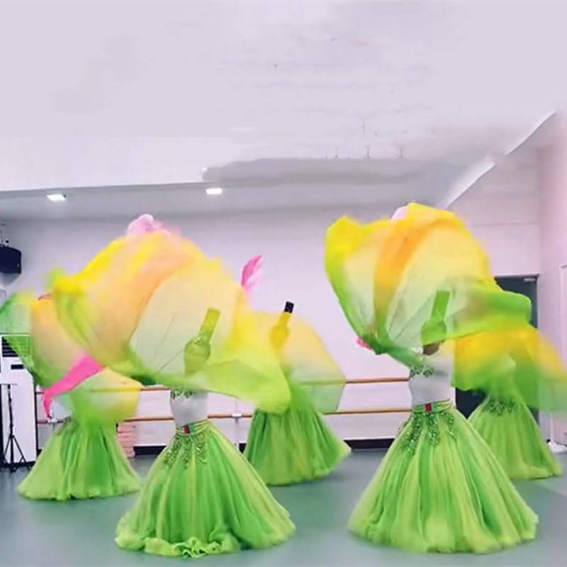 Abanicos de danza de gasa 85cm y varillas de espina de pescado (Color 5, 2 uds) 3