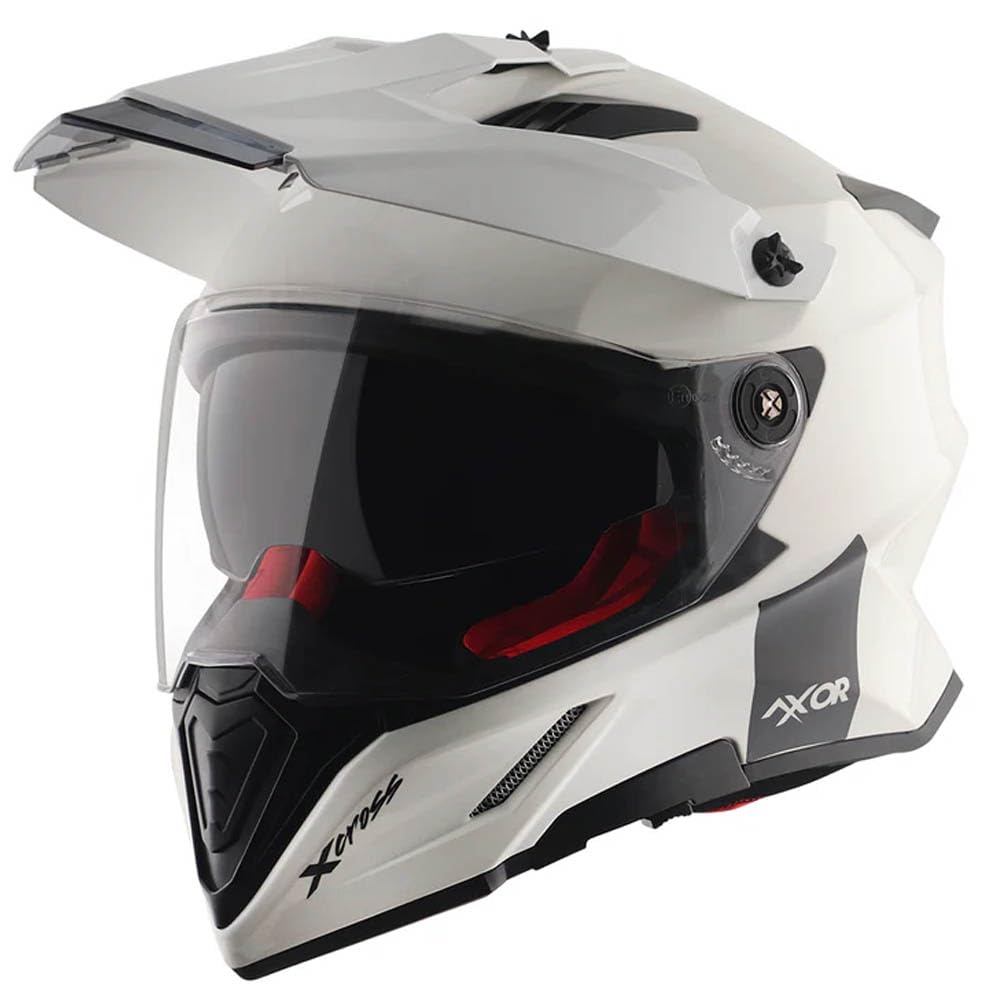 AXOR X-Cross Dual Designed Solid Blanco - Casco de Moto Trail Adventure, Off Road con Visor Solar Homologado ECE 22.06