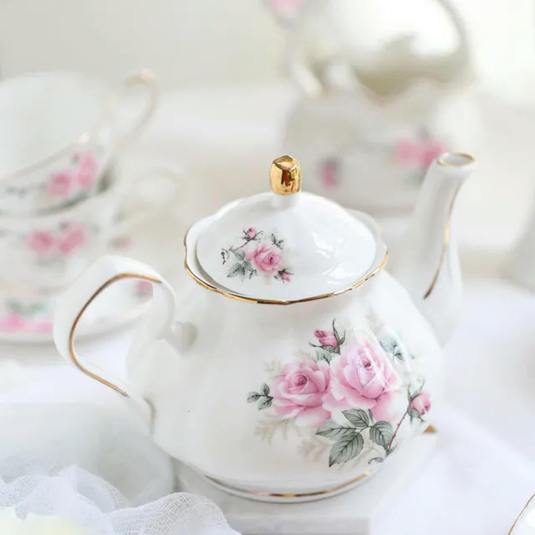 SOREZE Bone China Teapot 500ML Pink Camellia Coffee Pot Set Home Porcelain Kettle Jug Party Cafe Teaware Tea Pot