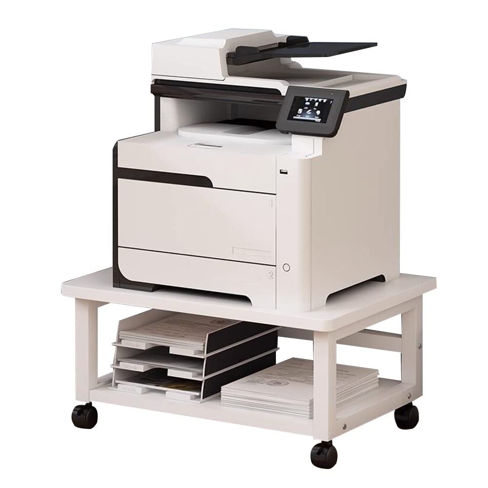 Genérico Soporte móvil para Impresora con Ruedas giratorias - Carro Multiusos para Oficina, escáner, Libros y Archivos - Solución de Almacenamiento Que Ahorra Espacio, Blanco, 60 x 40 x 26,2 cm