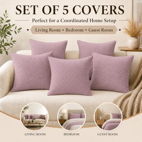 Image of RD TREND UltraSonic Microfiber Cushion Covers 24 inch x24inch, Set of 5, 250 TC, Back Zipper (Mauve Rose)