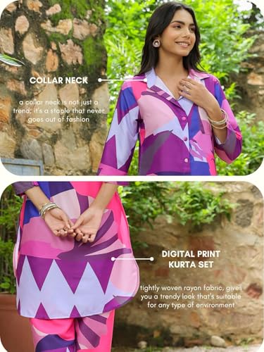 Image of Leriya Fashion Co-ord Set for Women Stylish Rayon | Kurta Sets for Woman | Kurtis | Short Kurti for Women | Dress For Woman | 3 /4 Sleeve Printed Ethnic Co Ord Set