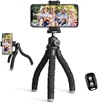 UBeesize Phone Tripod, Portable and Flexible Tripod with Wireless Remote and Universal Clip, Compatible with All Cell Phones/Cameras, Cell Phone Tripod Stand for Video Recording (Black)