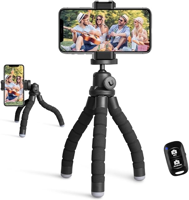 UBeesize Phone Tripod, Portable and Flexible Tripod with Wireless Remote and Universal Clip, Compatible with All Cell Phones/Cameras, Cell Phone Tripod Stand for Video Recording (Black)