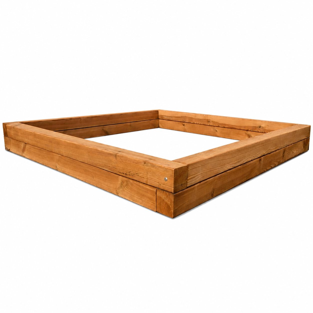 Caja de arena de madera de 210 x 210 cm, color marrón, de postes de madera tratada a presión, resistente a la intemperie y duradera, tratada a presión, kit de montaje hecho a mano con tornillos, fácil