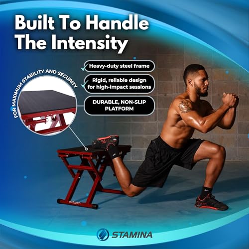 Stamina X 12" to 24" Adjustable Height Plyo Step Up Exercise Box For Home Workout with Access to Muuv, Non-Slip Surface and Workout Guide, Black/Red
