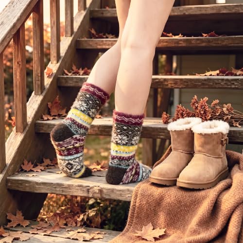 Image of ICEIVY 5 Pair Fuzzy Cozy Socks for Women - Warm Comfy Soft Casual Home Sleep Winter Wool Socks - Gifts for Women