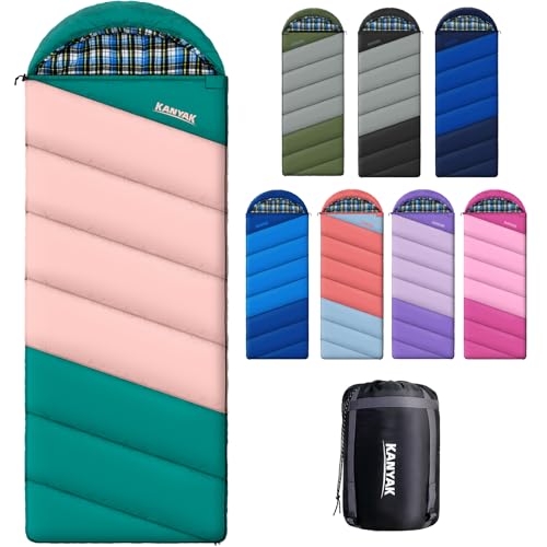 Sleeping Bags for Adults Teens Cold Weather & Warm 3 Seasons Cotton Flannel Liner Sleeping Bag Lightweight Compact Camping Essentials Equipment Hiking Outdoor Travel (Bias) (Blue-Green Pink)