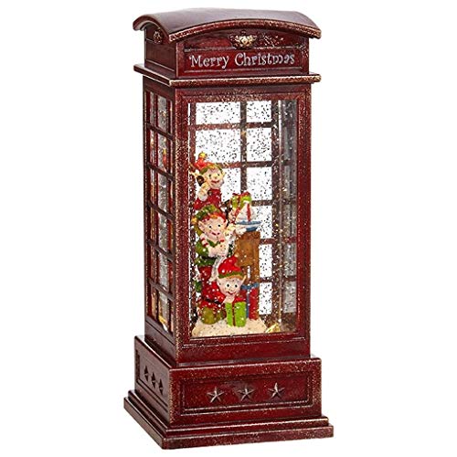 RAZ Imports Christmas Snow Globe/Water Globe — Elves in Lighted Phone Booth — 4.2