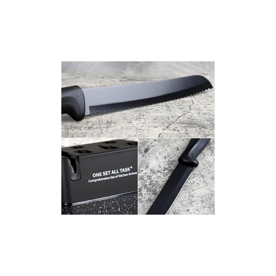 DOUBARK Kitchen Knife Block Set, 7 Pcs Kitchen Knife Set with Block Self Sharpening, Sharp Cutlery Knife Set with Stainless Steel Blades for Precise Cutting, Anti-slip Handle