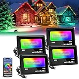 monococo Upgraded Flood Lights Outdoor,Bluetooth RGB LED Flood Light with APP Control,25w Christmas Floodlights with 16 Million Colors,IP66 Waterproof,Timing,Music Sync,for Parties, Halloween (4pack)