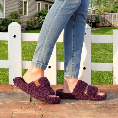 Image of EverFoams Womens Fuzzy Open-toe Slippers Memory Foam Indoor House Shoes | machine-washable,gifts,memory foam,anti-slip sole,lightweight,indoor and outdoor,cozy