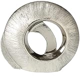 WHW Whole House Worlds Crosby Street Contemporary Infinity Ring Sculpture, Silver Titanium Glaze, Glossy and Incised, Ceramic Stoneware, 9.5 x 8 H (20 cm)