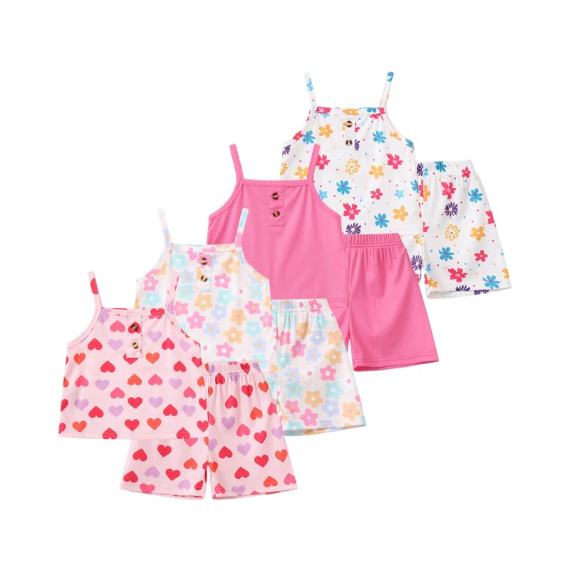 Image of Girls 8 Pieces Summer Outfits Casual Cami Tank Top and Dolphin Shorts Clothing Sets 4-8Y