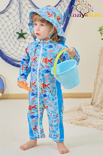 Funnycokid Maiô infantil com zíper para recém-nascidos, roupa de banho com proteção solar Rash Guard