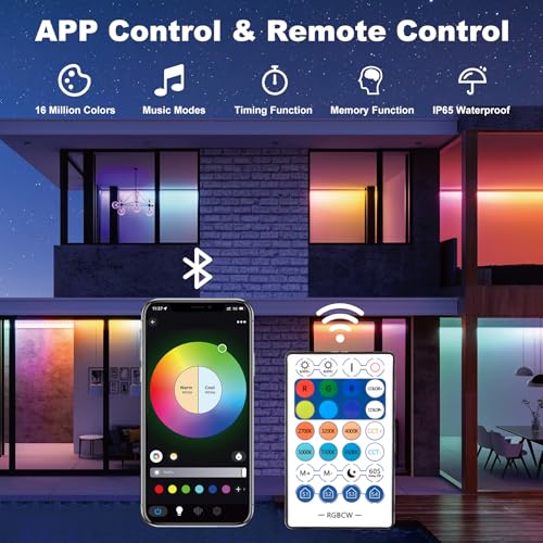 Image of T-SUN RGB Flood Light Bar 2 Pack 50W RGBCW Outdoor Wall Washer Flood Lights, Color Changing LED Wash Lights with APP & Remote Control, Music Sync, Timer, Memory, 2700K-6500K for House Garden Party