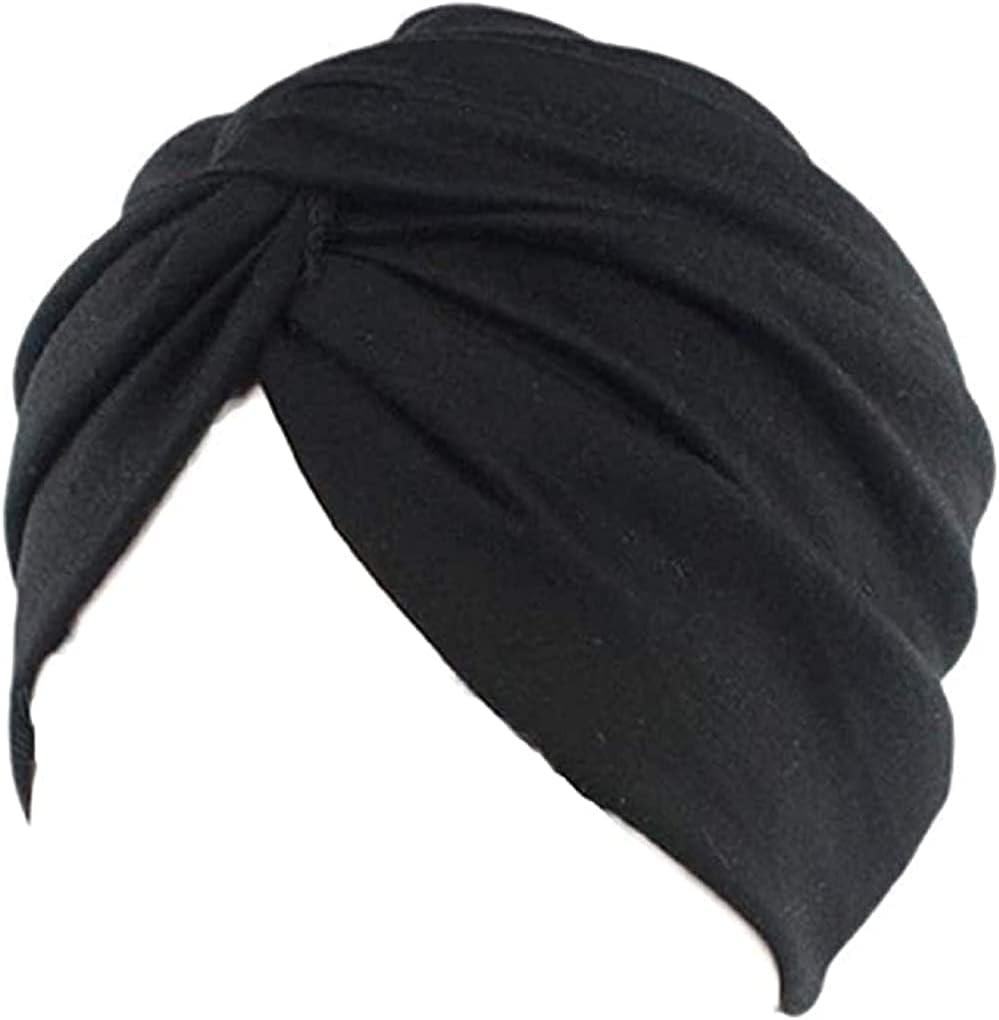 Parts Express Women's Sleep Soft Turban Pre Tied Cotton India Chemo Cap Beanie Turban Headwear (Black)