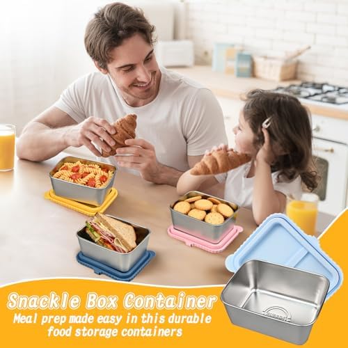 3-Pack Stainless Steel Food Storage Containers with Silicone Lids, 20oz Snack Pack Containers Reusable Metal Bento Lunch Box Large Container for Meal Prep, Picnic, Office, Travel - Thumbnail 4