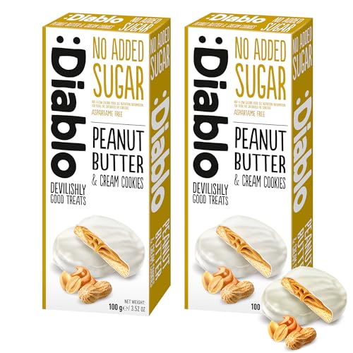 :Diablo - Diablo No Added Sugar Cookies, Peanut Butter and Cream Cookies – Delicious No Sugar Biscuits, Guilt-Free Snacks for Adults & Families, Sweet Treats Sweetened with Maltitol, 100g (Pack of 2)
