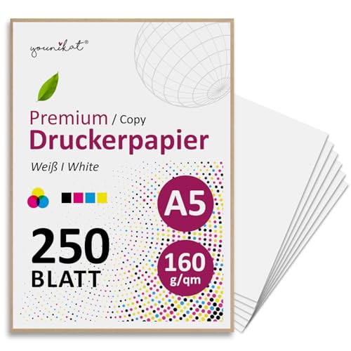 younikat 160 g/qm Papier DIN A5 Kopierpapier 250 Blatt weiß - Druckerpapier Blanko Zertifikate hochweiß I you0193