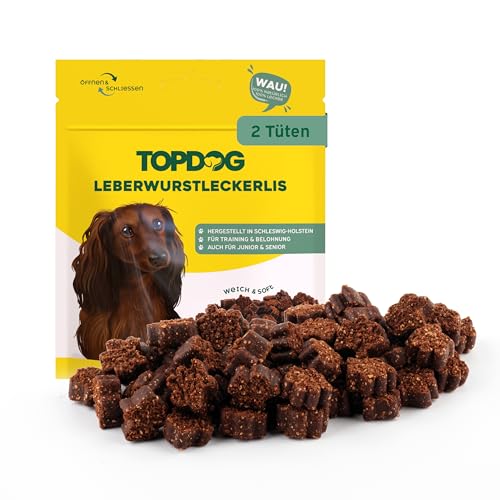 Topdog Leberwurst Leckerli für Hunde 2 x 80g - Kleine Happen als Belohnung oder für das Training - 100% Natürlich ohne Zusatzstoffe - Ideales Hundeleckerli