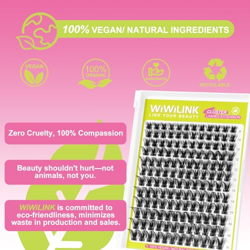 WiWiLINK Lash Clusters Fluffy DIY Lash Extension 8-16mm Wispy Eyelash Clusters D Curl Individual Eye Lashes Thick Volume False Eyelashes Mink Cluster Eyelash Extensions Thin Band for Salon, G04 — view 2