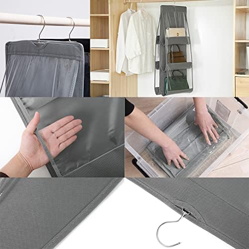 Saijer Hanging Handbag Organizer, 3 PCS Handbag Storage Organiser Wardrobe Handbag Organiser Pockets Shelf Bag Handbag Storage Bag Purse Hanging Organizer Nonwoven Hanging Closet Organizer 6 Pockets