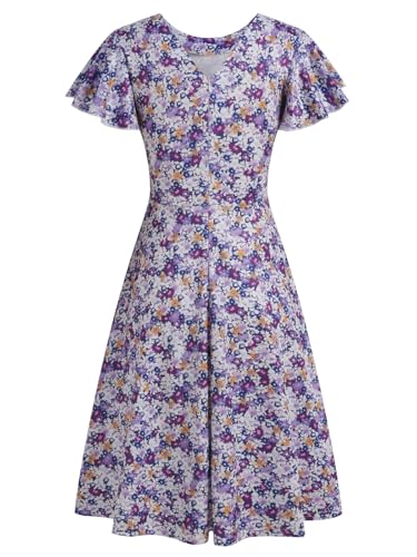 Image of MSLG Women's Fit and Flare Ruffle Short Sleeves Dresses Work V-Back Cocktail Semi Formal A Line Dress with Pockets 842