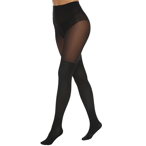 MANZI Overknee Strumpfhose Damen Schwarz Blickdicht Winter 40/120 DEN | Overknees Strümpfe Optik, Gothic Strumpfhosen für Alltag und Festival - Einheitsgröße - Schwarz